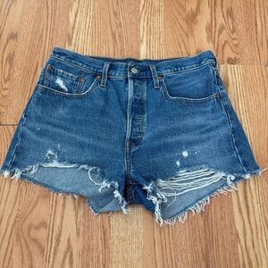 Levi's 501 Distressed Blue Jean Shorts Button Fly
